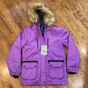 GEMYSE Girl's Waterproof Ski Snow Jacket Fleece Windproof Winter Jacket W/ Hood.